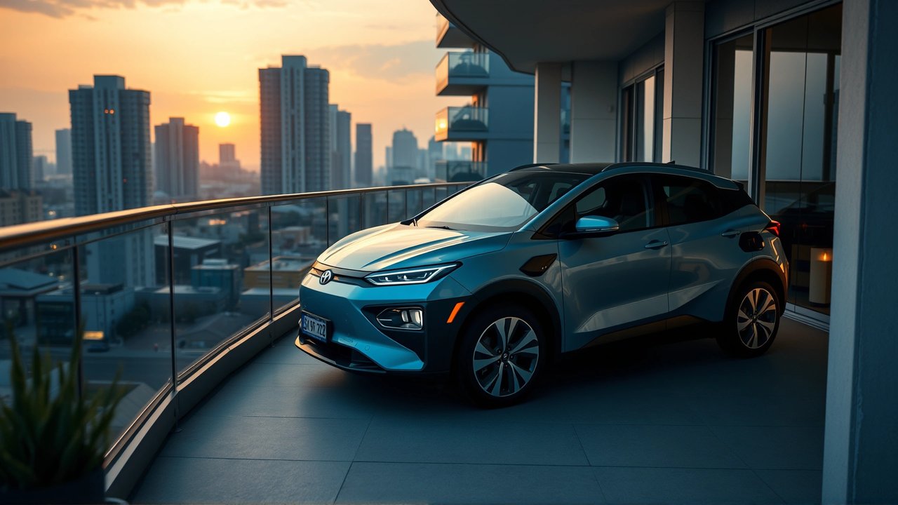 Coche híbrido eléctrico y vida urbana moderna