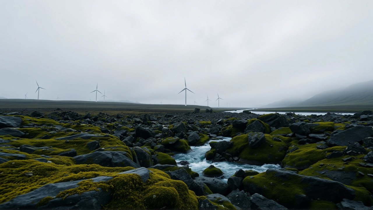 Energía sostenible en paisaje islandés remoto