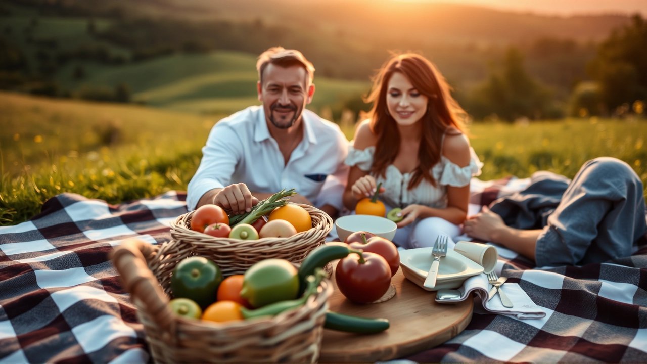 Picnic familiar sostenible y delicioso en la naturaleza