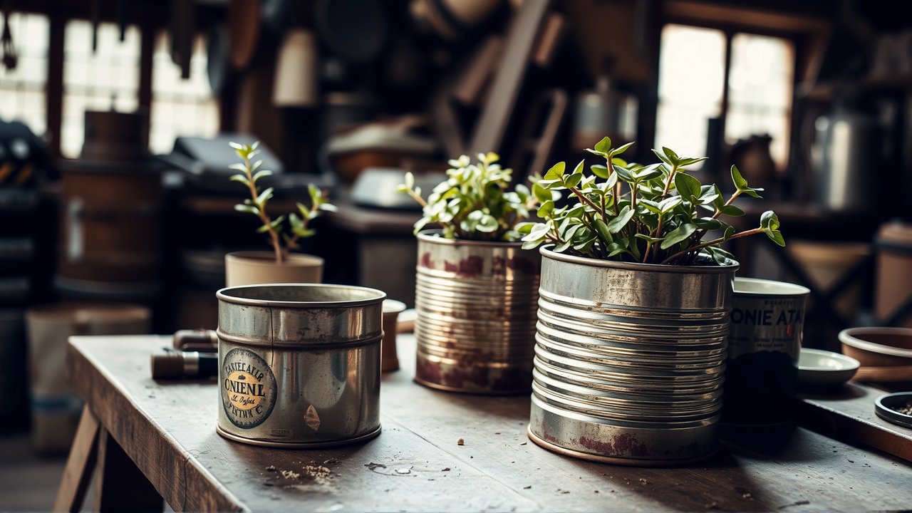 Latas recicladas, macetas con encanto vintage
