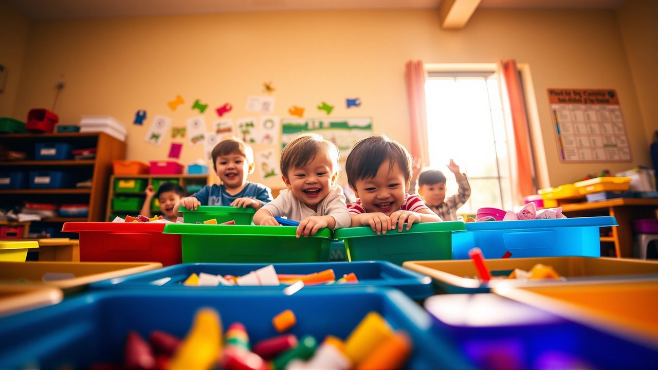 Niños aprendiendo a reciclar con alegría